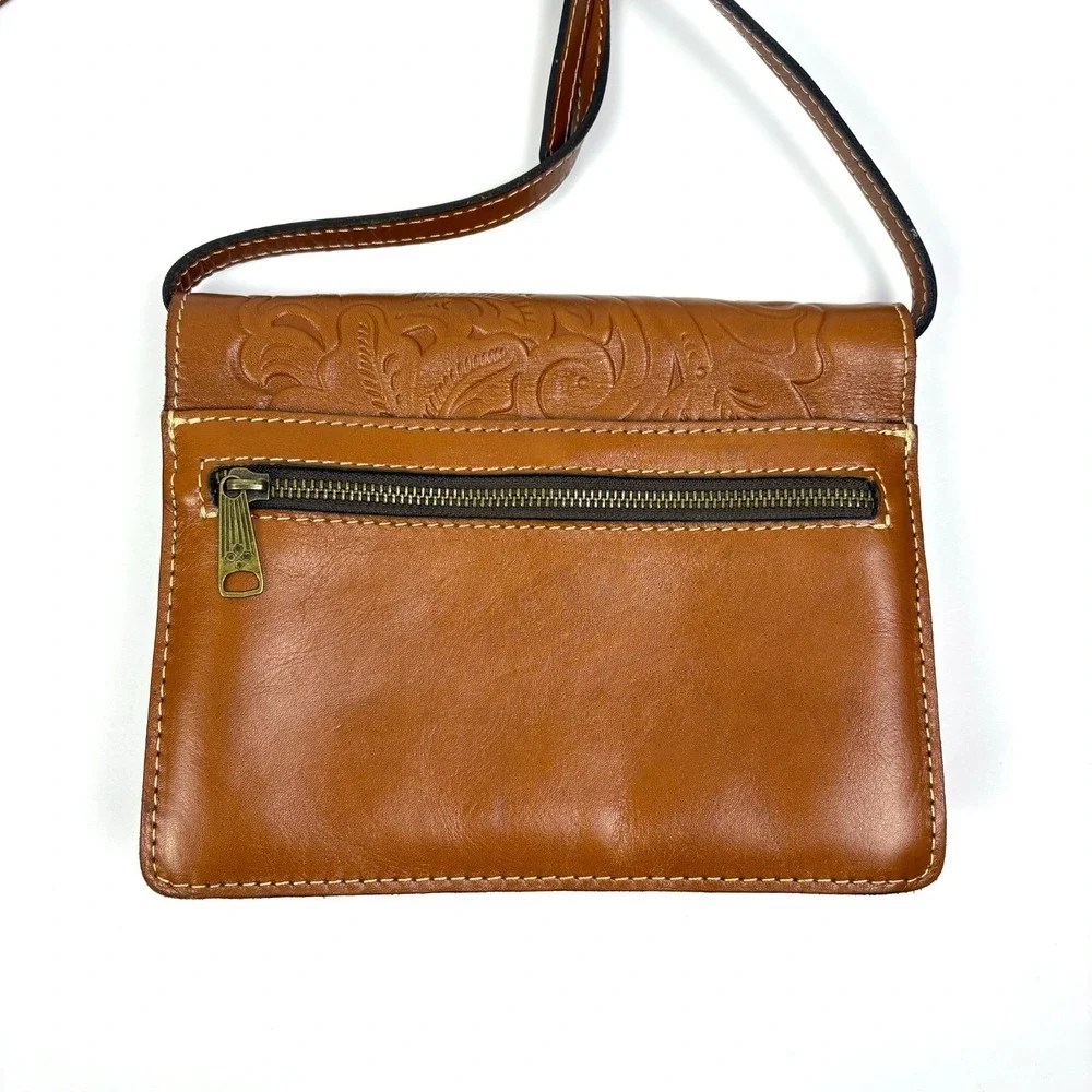 Patricia Nash Lanza Crossbody Clutch Organizer Tooled Leather Brown Floral Antig - Picture 5 of 16